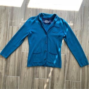 VTG L.L. BEAN 100% COTTON Collared Teal Blue Cardigan Womens Long Sleeve Sweater